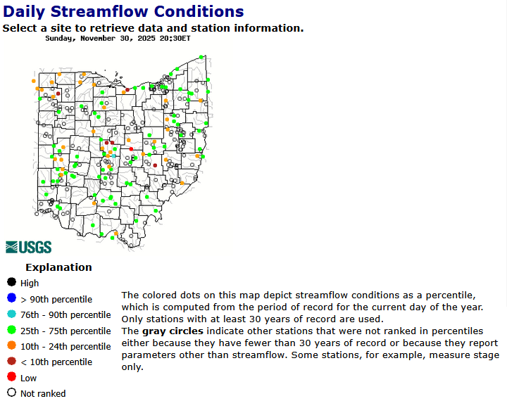ohio stream flow map nov 30